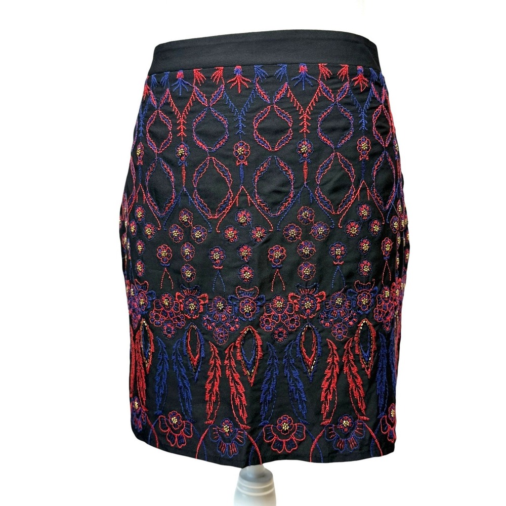 Forever 21 Womens L Black Embroidered Mini Skirt Boho Floral Beaded Y2K